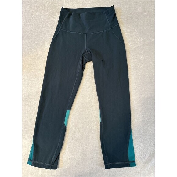 Women's Lululemon Mix & Mesh Crop Size 4 Teal Green Colorblock 21" - Picture 1 of 6